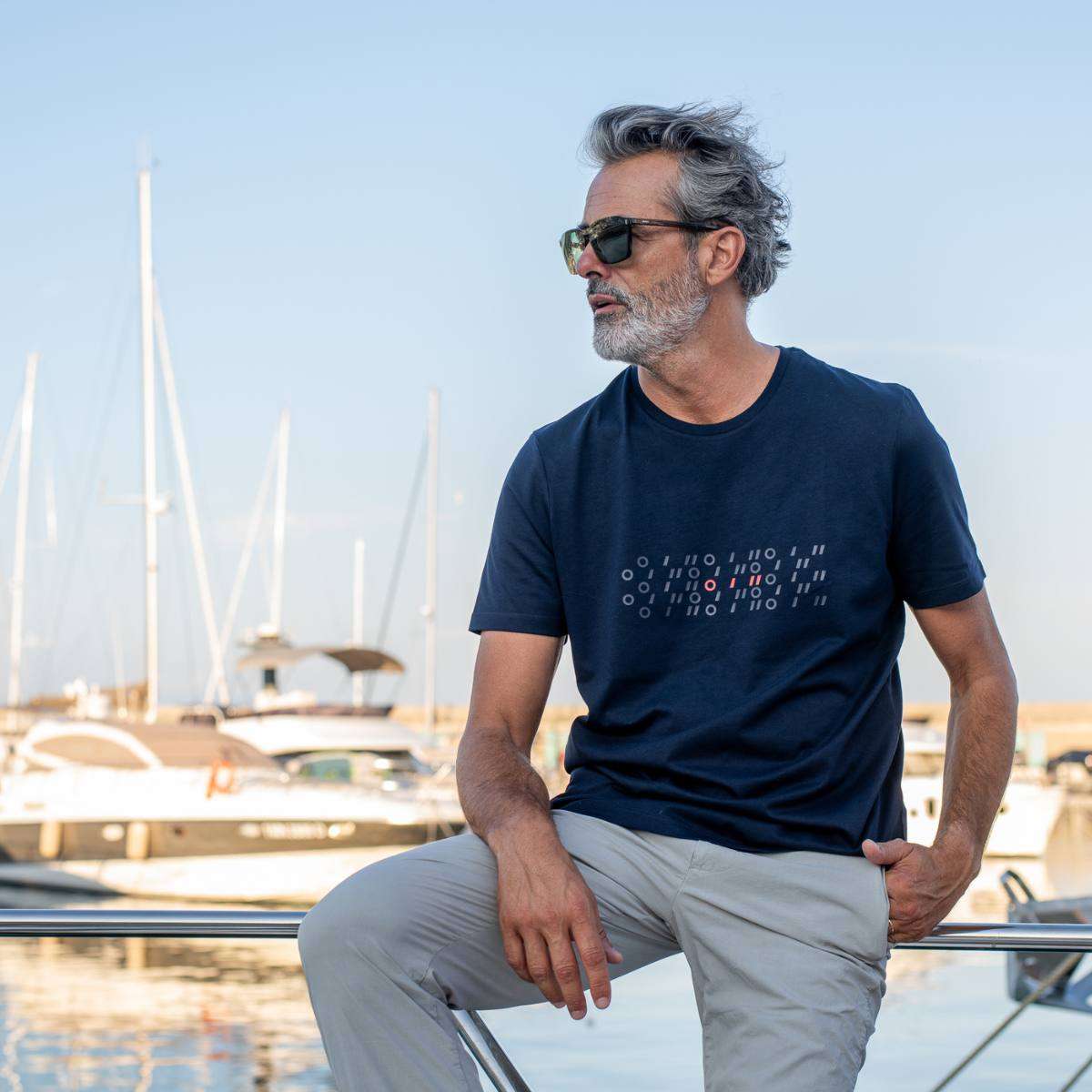 t shirt ragazzo blu logo stampato